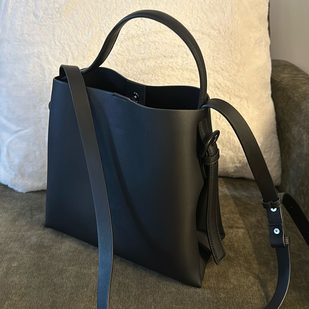 Mango Black Leather Tote Bag